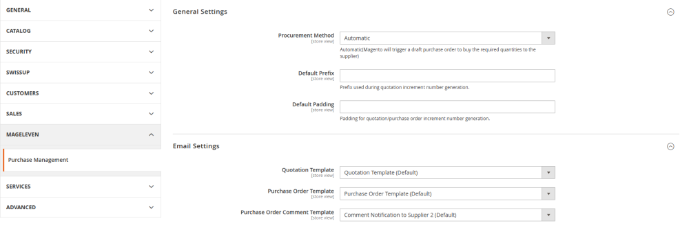 purchase mangement config